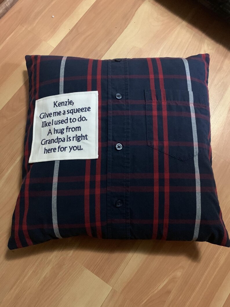 Custom memory pillow with original pocket detail